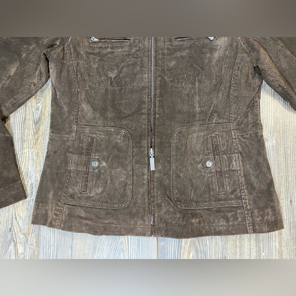 SOLD Ruff Hewn Womens - Full Zip Jacket Brown Black Genuine Leather - Size - Picture 3 of 10